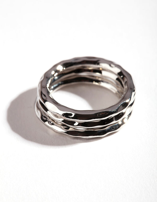 Rhodium Textured Band 3 Ring Pack