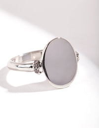 Rhodium Oval Shape Signet Ring - link has visual effect only