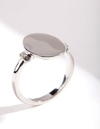 Rhodium Oval Shape Signet Ring - link has visual effect only