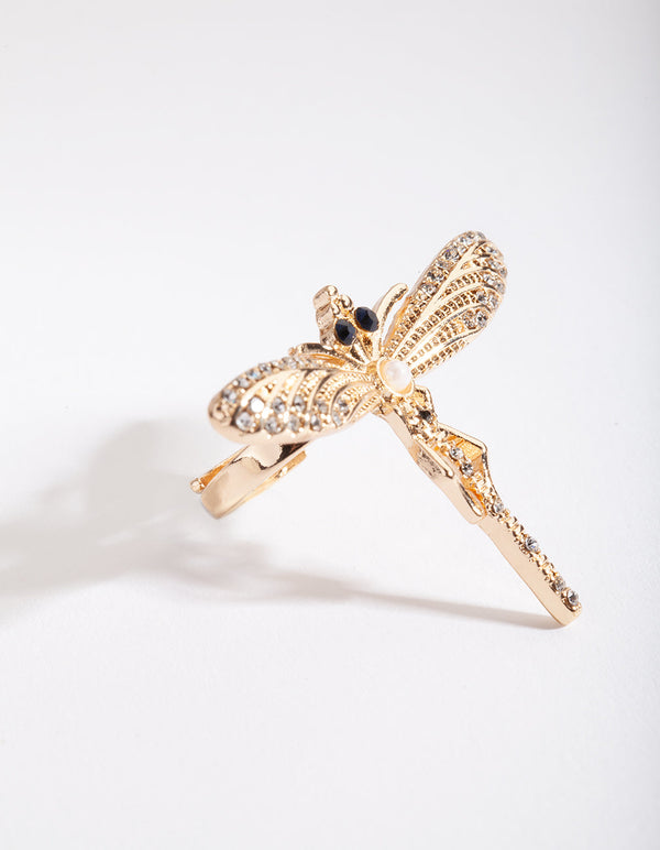 Gold Diamante Dragonfly Ring