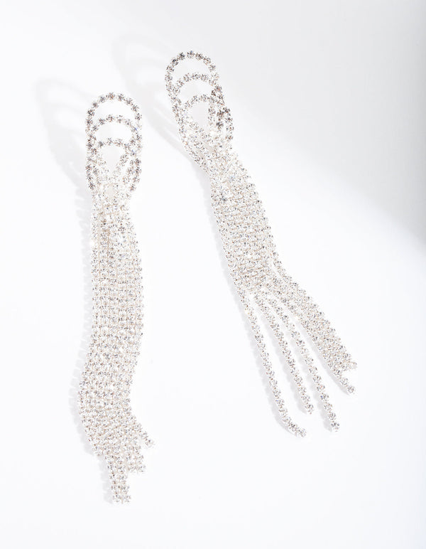 Silver Triple Loop Diamante Earrings