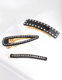 Black Diamante Multi Hair Clip Pack - link has visual effect only