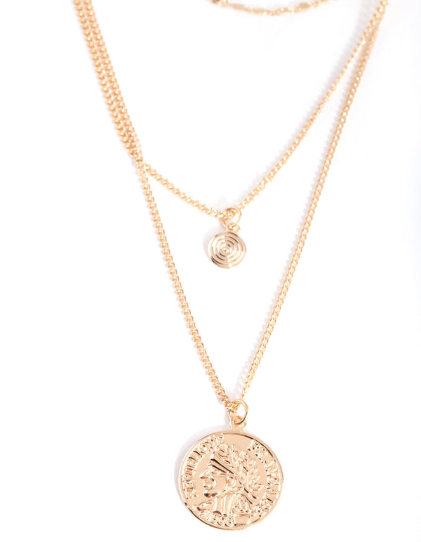 Gold Medallion Multi Layered Necklace
