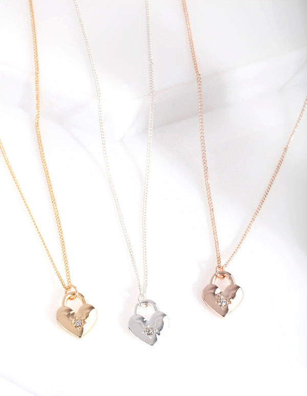 Mixed Metal Love Locks Necklace Pack