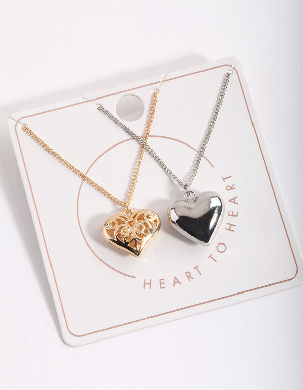Mixed Metal Heart Necklace Pack