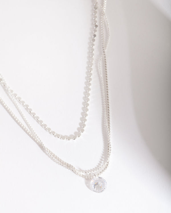 Silver Layered Cubic Zirconia Necklace