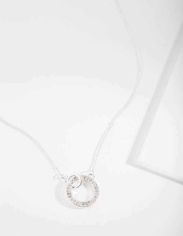 Silver Diamond Simulant Circle Link Necklace