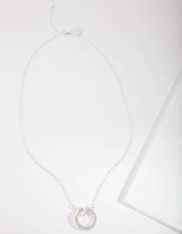 Silver Diamond Simulant Circle Link Necklace - link has visual effect only