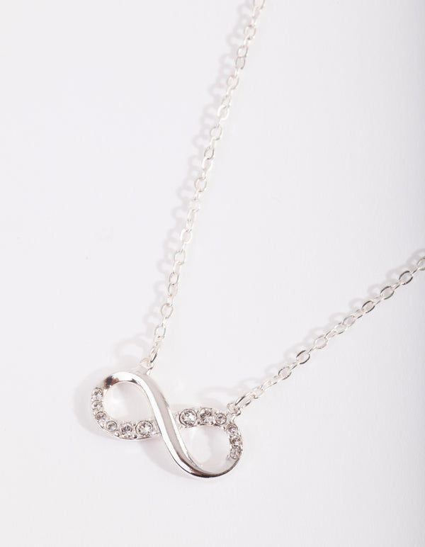 Silver Diamond Simulant Crystal Infinity Necklace