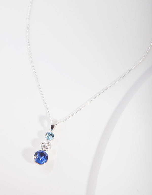 Silver Diamond Simulant Blue Graduating Crystal Pendant Necklace