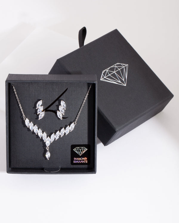 Diamond Simulant Slanted Earrings Necklace Set