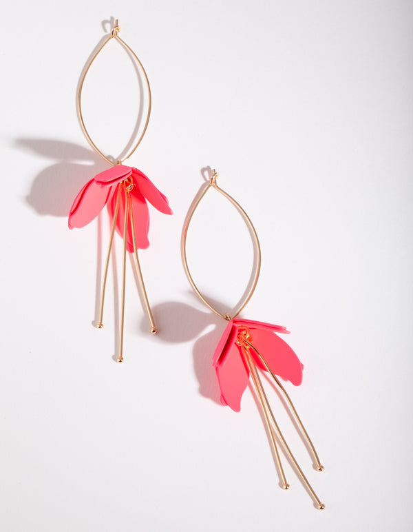 Fluorescent Pink Coated Metal Flower Drop Earrings