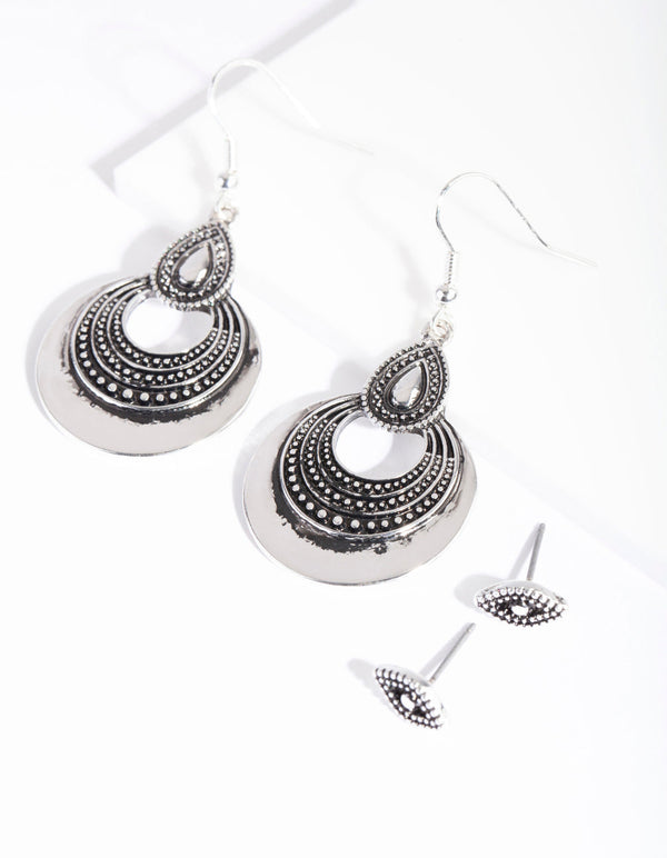 Antique Silver Detailed Earrings Set