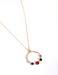 Gold 5 Coloured Diamante Open Circle Necklace - link has visual effect only