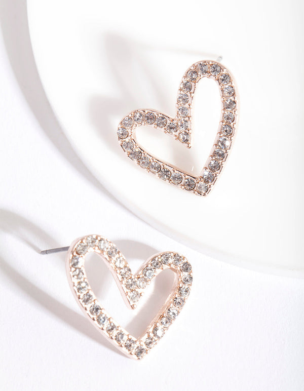 Rose Gold Diamante Heart Earring - Lovisa