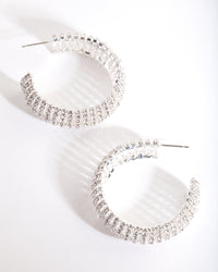 Silver Thick Diamante Hoop Earrings - link has visual effect only