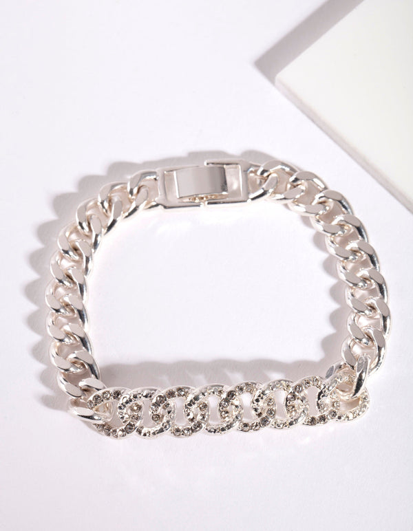 Silver Pave Diamante Chain Bracelet