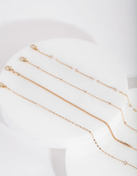 Gold Chain & Pearl Bracelet Anklet 4-Pack - link has visual effect only