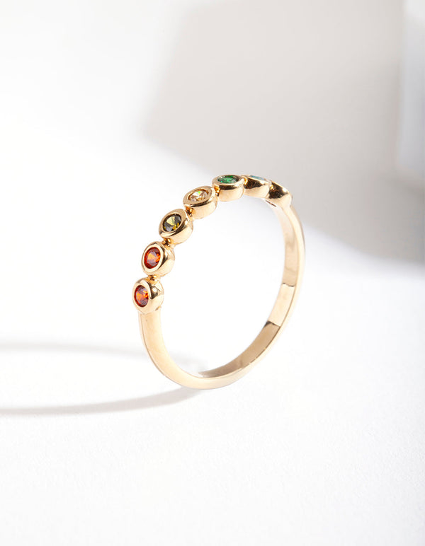 Gold Plated Sterling Silver Rainbow Cubic Zirconia Ring