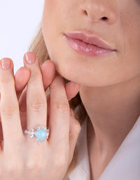 Silver Vanilla Synthetic Opal Moon Diamante Ring - link has visual effect only