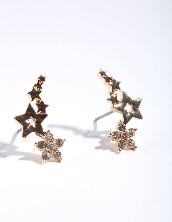 Gold Cluster Star Crawler Earrings