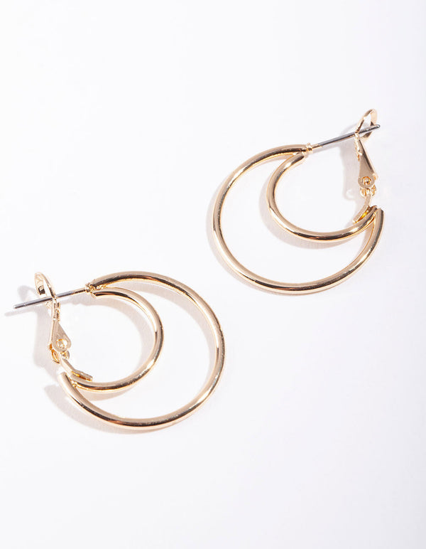 Gold Cresent Cutout Hoop Earrings