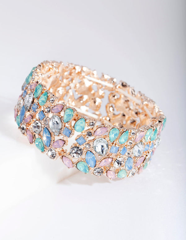 Rose Gold Cluster Stone Stretch Bangle