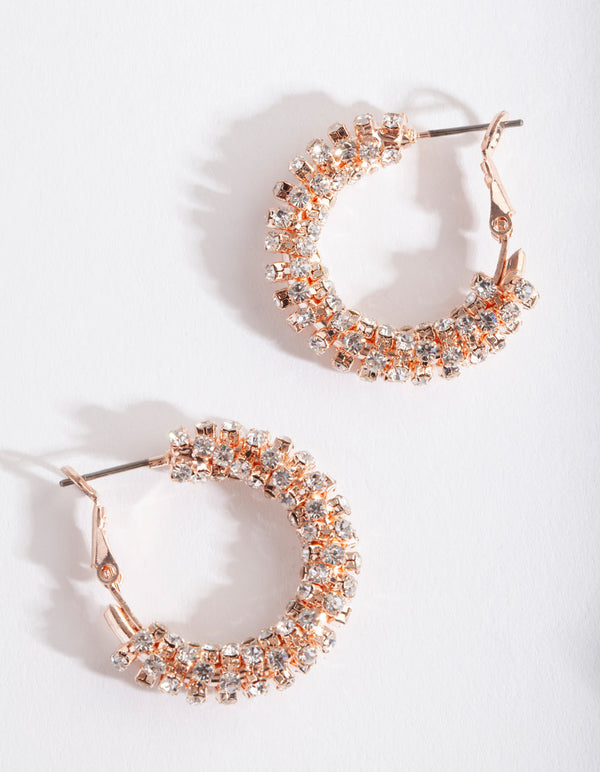 Rose Gold Cupchain Diamante Hoop Earrings