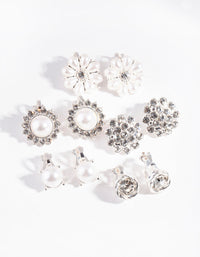 Silver Pearl Flower Clip-On Earring 5-Pack - link has visual effect only