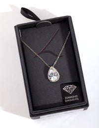 Diamond Simulants Rhodium Cubic Zirconia Pear Halo Necklace - link has visual effect only
