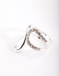 Silver Half Diamante Open Swirl Ring - link has visual effect only