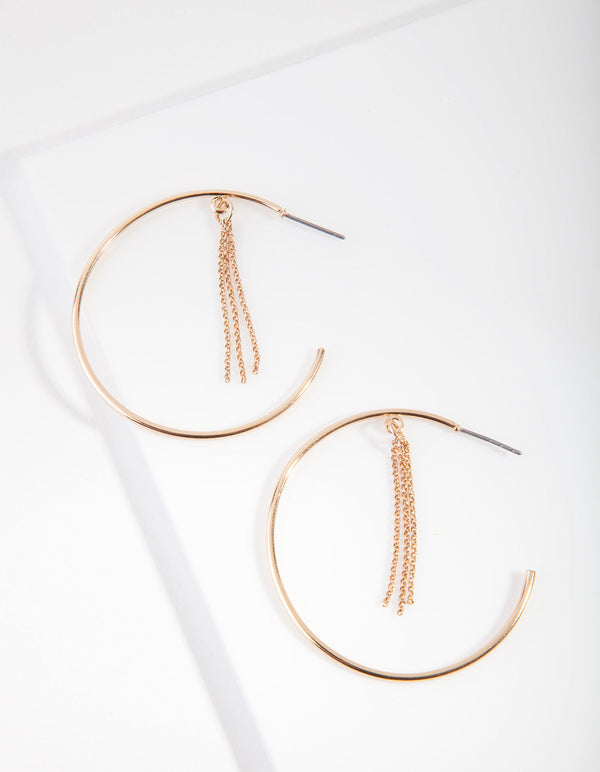 Gold Chain Tassel Hoop Earrings