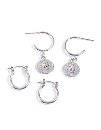 Rhodium Coin Charm Hoop Earring Pack - link has visual effect only