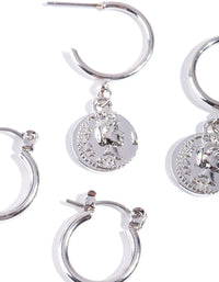 Rhodium Coin Charm Hoop Earring Pack - link has visual effect only