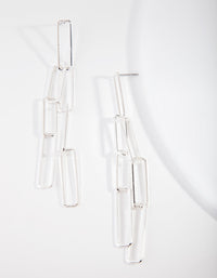Silver Rectangle Linked Drop Earrings - link has visual effect only
