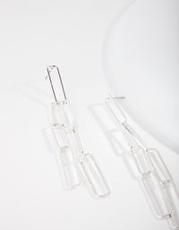 Silver Rectangle Linked Drop Earrings - link has visual effect only