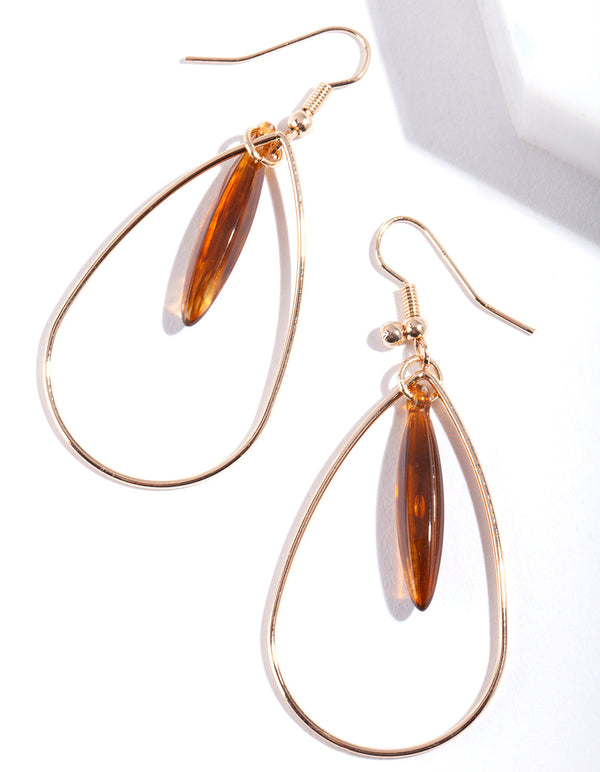 Gold Marquise Stone Drop Earrings