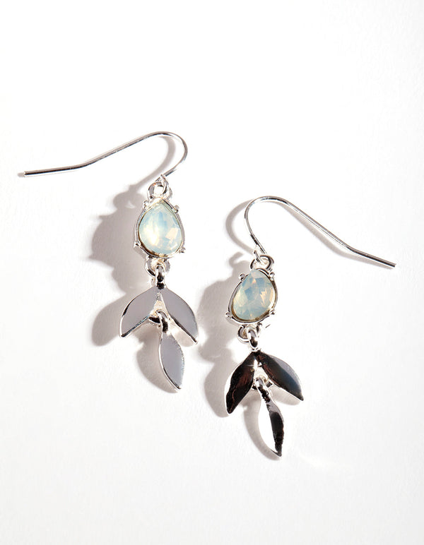 Silver Synthetic Opal Stone Drop Earrings