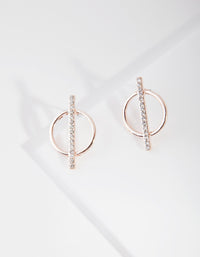 Rose Gold Diamante Stick & Circle Stud Earrings - link has visual effect only