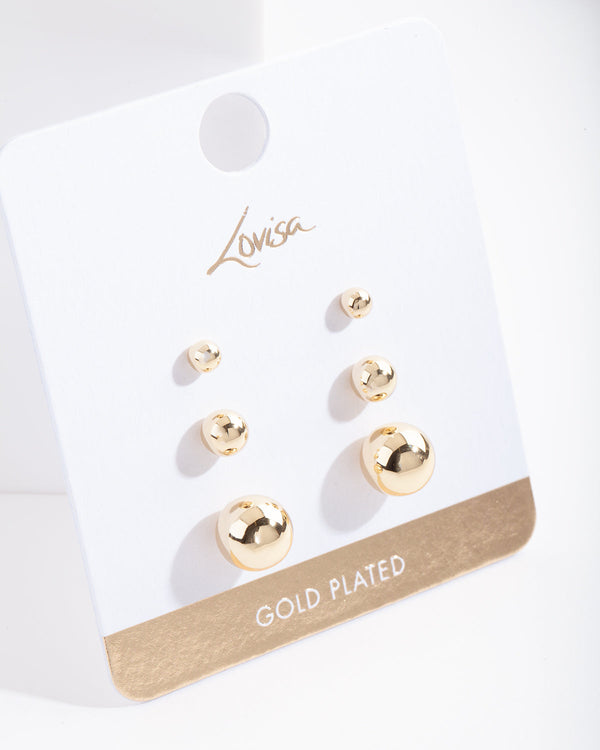 Gold Plated Graduating Ball Stud Earring Pack