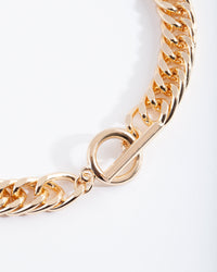 Gold Plated Flat Curb Necklace with Front Clasp - link has visual effect only