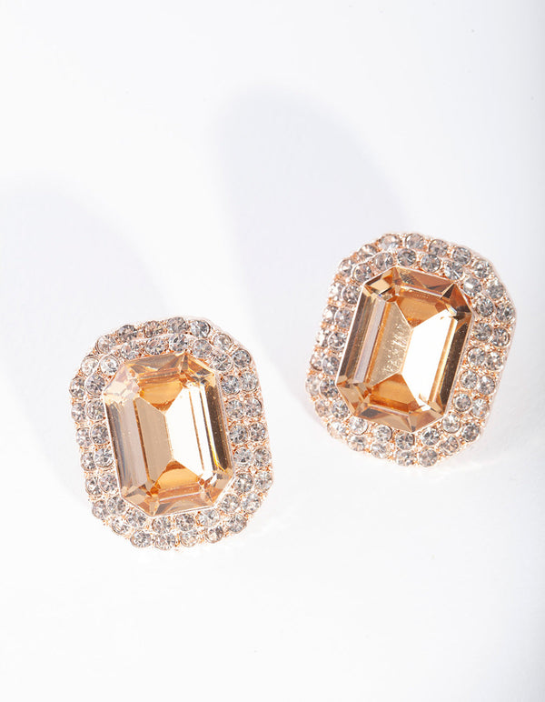 Rose Gold Diamond Board Stone Stud Earrings