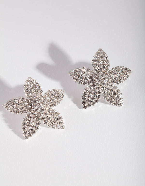 Silver Diamond Starfish Stud Earrings
