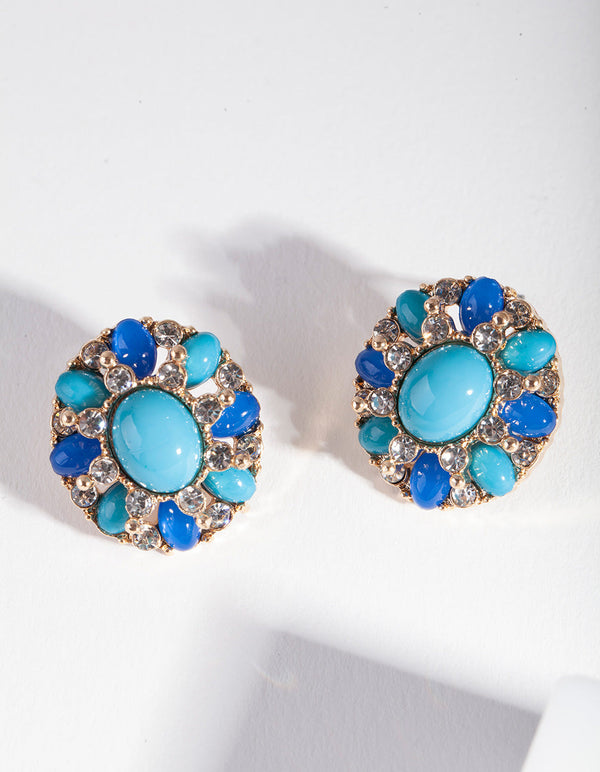 Blue Mixed Stone Stud Earrings