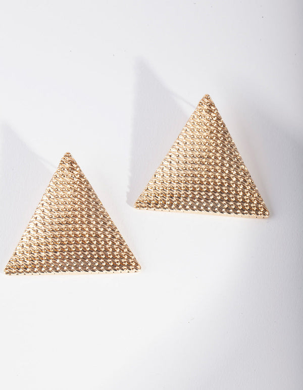 Gold Textured Large Triangle Earrings