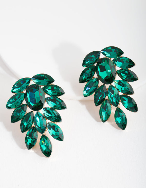 Emerald Green Jewel Leaf Earrings