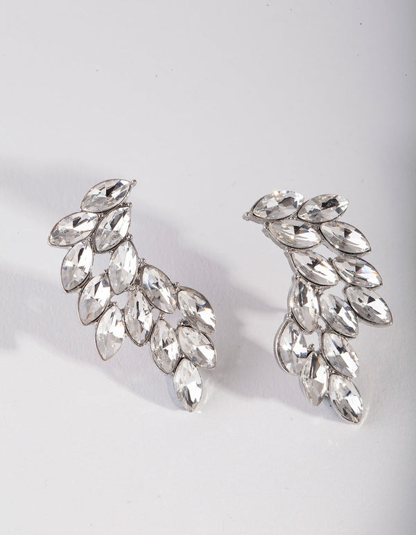 Rhodium Diamond Angel Wing Stud Earrings