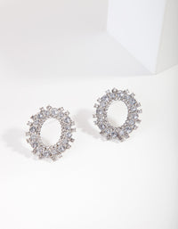 Rhodium Diamante Open Oval Stud Earrings - link has visual effect only