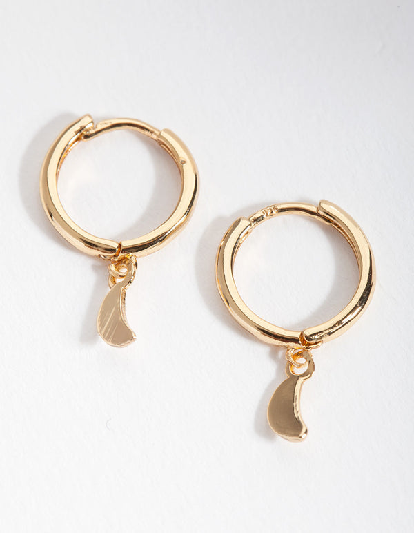 Gold Plated Sterling Silver Moon Charm Huggie Earrings