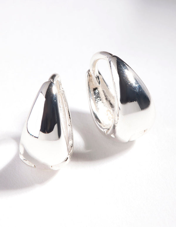 Sterling Silver Oval Chunky Huggie Earrings